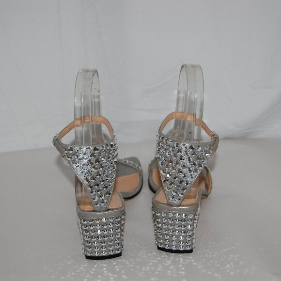 US 6.5 ❤️ SERGIO ROSSI Silver Crystal Rhinestone Embellished Ankle Strap Sandals - Picture 9 of 12